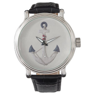 Montre Ancre Nautique En Bois Sur Arrière - plan Neutre