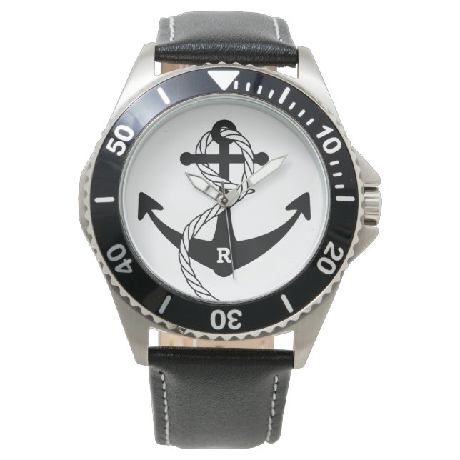 Montre Ancre nautique Monogramme initial personnalisé (devant)