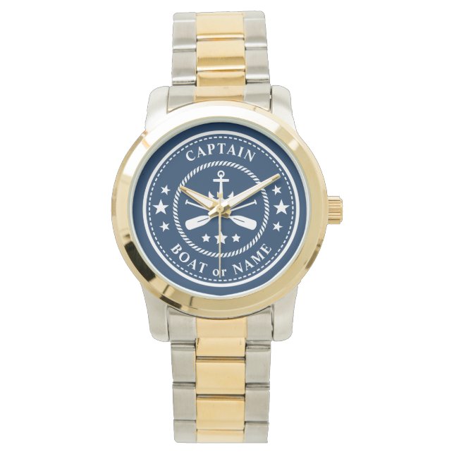 Montre Ancre nautique Oars Stars Capitaine Nom du bateau  (devant)