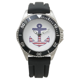 Montre Ancre patriotique de drapeau américain nautique