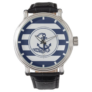 Montre Ancre Sur Bleu Nautique Et Bleu Blancs