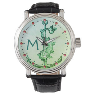 Montre ANCRE VERTE AVEC POISSON MONOGRAMME NAUTIQUE Gemme