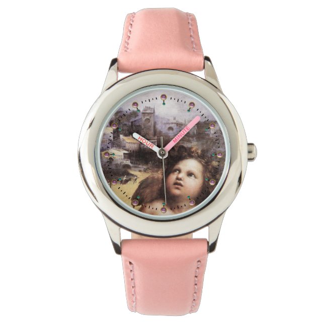 Montre ANGE DE RENAISSANCE AVEC PAYSAGE, Pierres roses (devant)