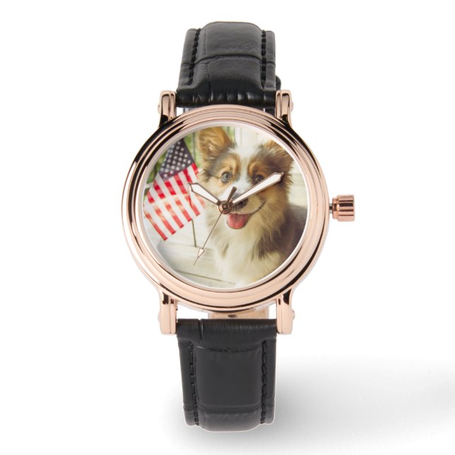 Montre Animaux de bébés cutest | American Flag Corgi (Recto)