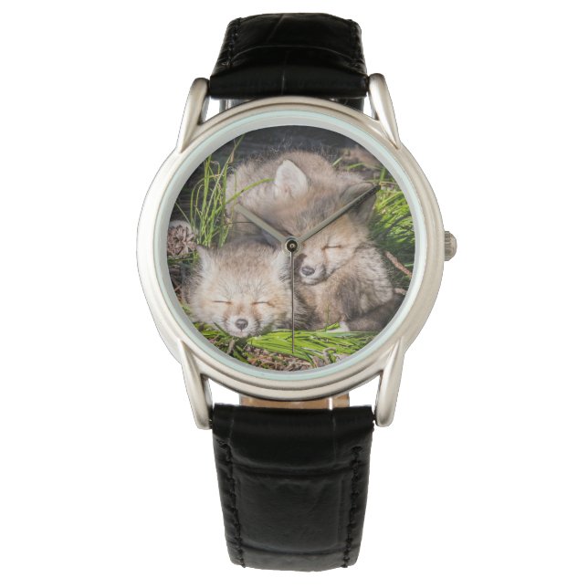 Montre Animaux de bébés cutest | Baby Red Fox Kits Sleepi (devant)