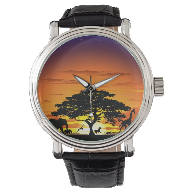 Montre Animaux sauvages sur le coucher de soleil de la sa (devant)
