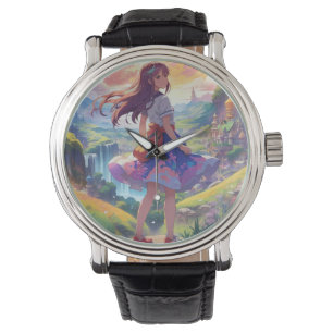 Montre Anime Girl in Landscape Horloge ronde