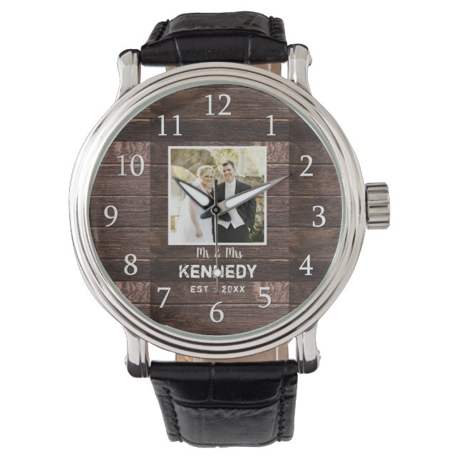 Montre Anniversaire du Mariage de bois rustique (devant)