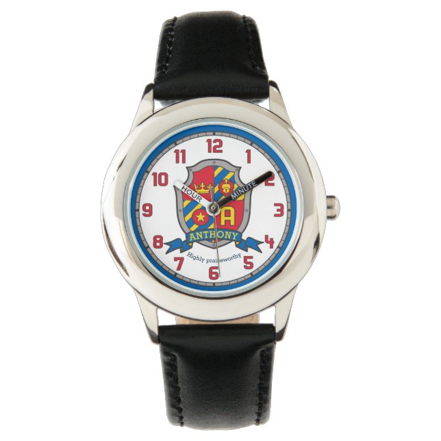 Montre Anthony nom signifiant crête rouge bleu jaune lion (devant)