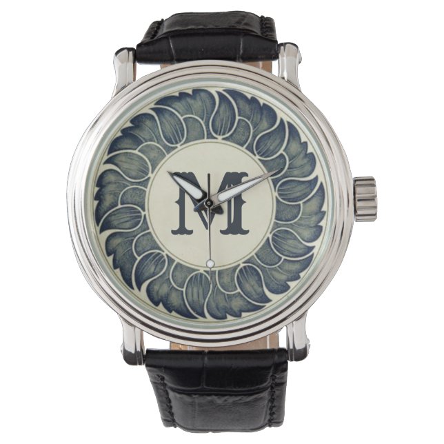 Montre Antique japonaise feuille Art à l'encre Monogramme (devant)