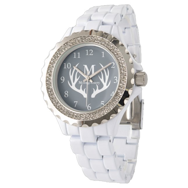 Montre Antlers de cerfs blancs rustiques modernes Nom per (Incliné)