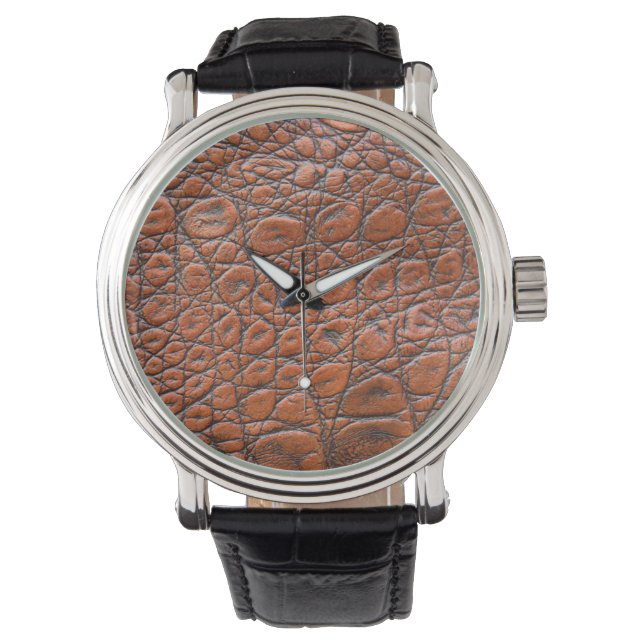 Montre apparence fausse en cuir de crocodile (devant)