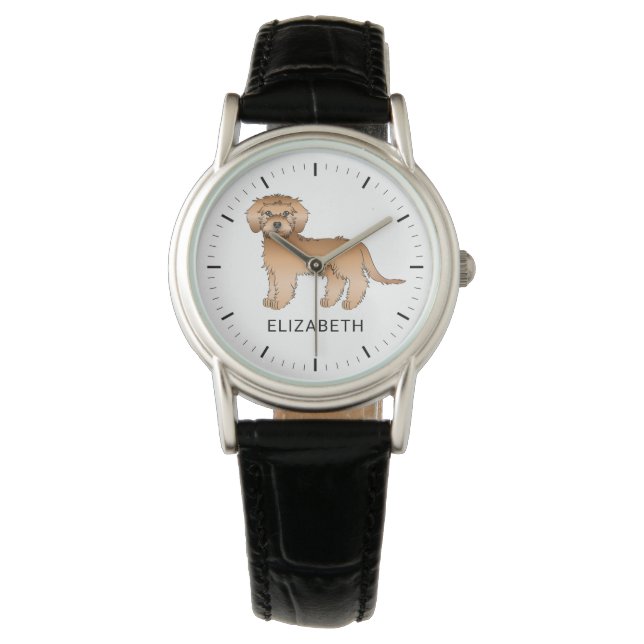 Montre Apricot Mini Goldendoodle Cartoon Chien & Nom (devant)