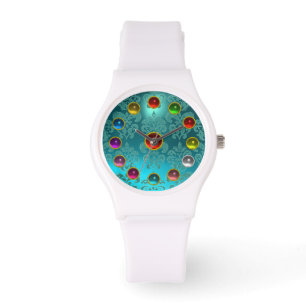 MONTRE AQUA BLUE TURQUOISE DAMASK ET 3D COLORÉS