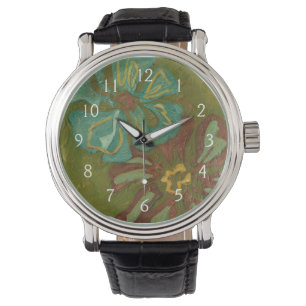 Montre Aqua et Fleurs orange brûlées sur Arrière - plan v