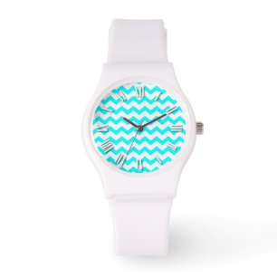 Montre Aqua Teal de Chevron et zigzags blancs de zigzag