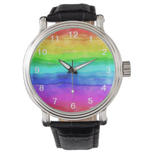 Montre Aquarelle Abstraite Peint Rayures arc-en-ciel