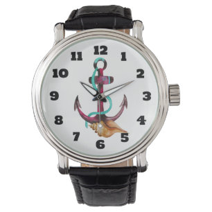 Montre Aquarelle Ancre Avec Corde Et Coquillage