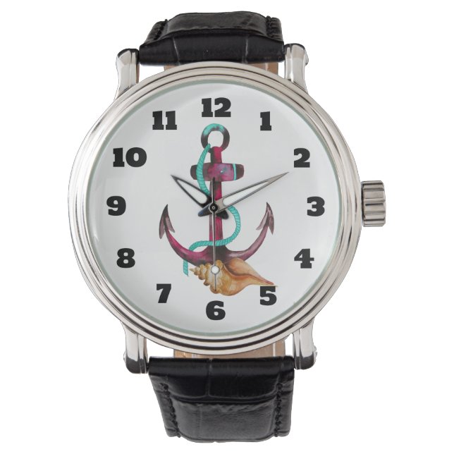 Montre Aquarelle Ancre Avec Corde Et Coquillage (devant)