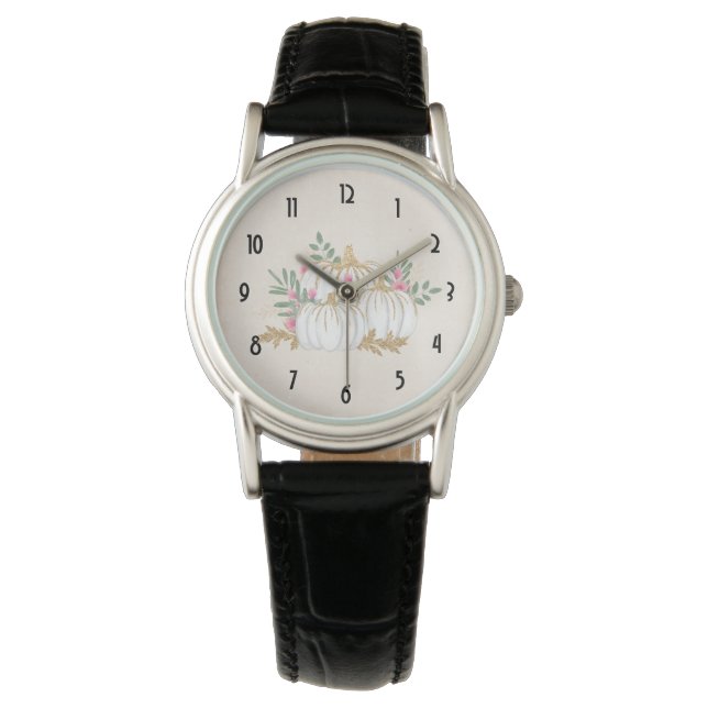Montre Aquarelle blanche et Citrouille or (devant)