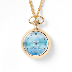 Montre Aquarelle Bleue Laver de minuscules étoiles d'or, 