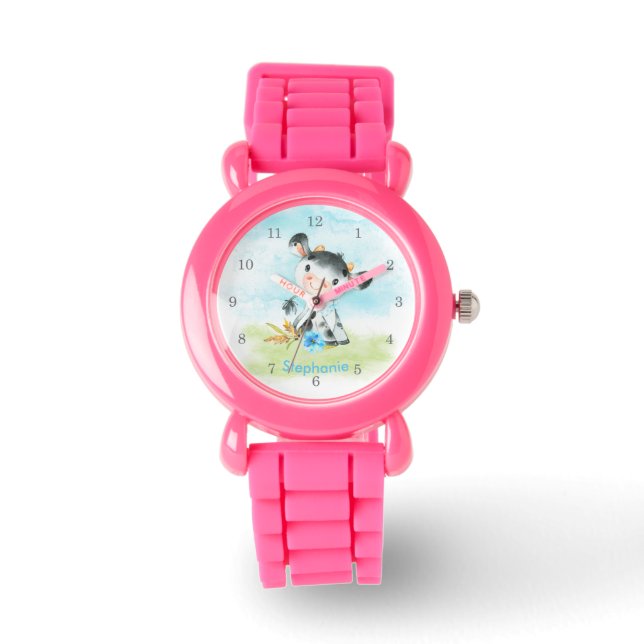 Montre Aquarelle bleue Petite vache (Recto)