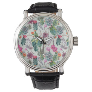 Montre Aquarelle Boho exotique Cactus et Motif succulent