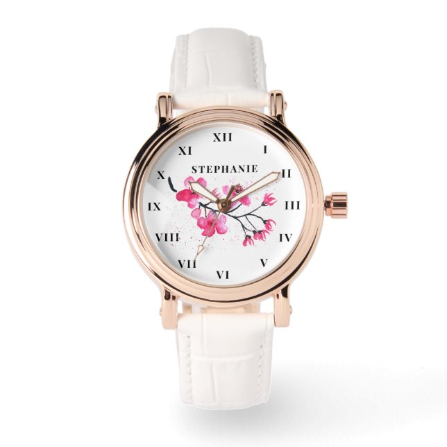 Montre Aquarelle Cherry Blossom Floral Sakura Moderne (Recto)