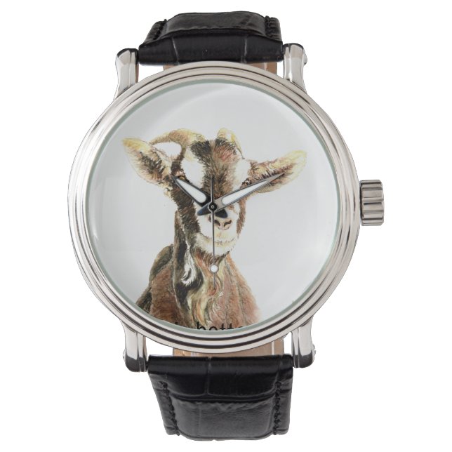 Montre Aquarelle Chèvre Amusant Ferme Animal Nature Art (devant)
