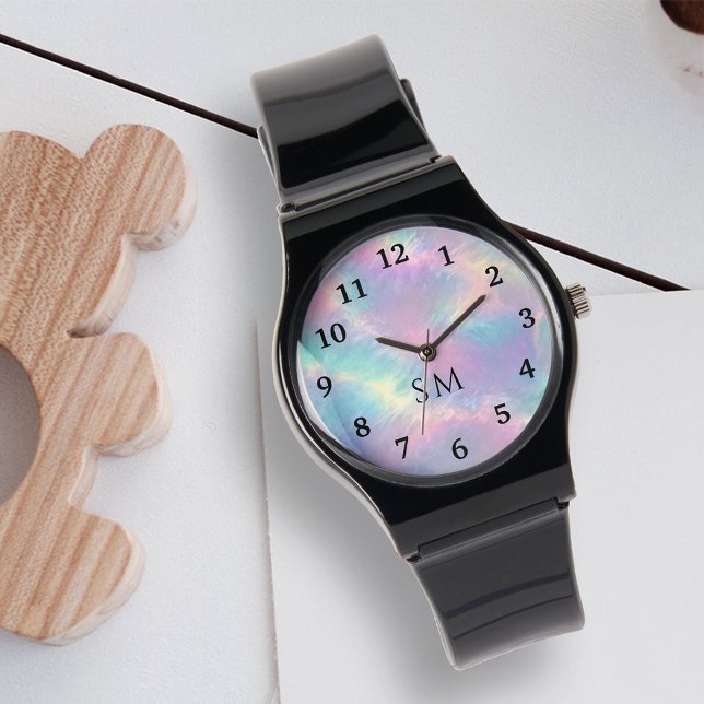 Montre Aquarelle colorée Faux Pierre Opale Holographique (Créateur téléchargé)