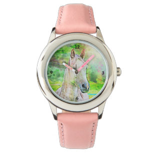 Montre Aquarelle colorée Style Cheval rose