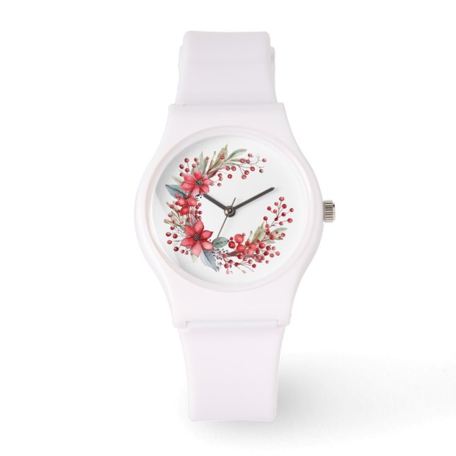 Montre Aquarelle Courbe de Noël Poinsettia Holly Berry (Recto)