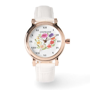Montre Aquarelle de couronne de fleurs pivoine moderne