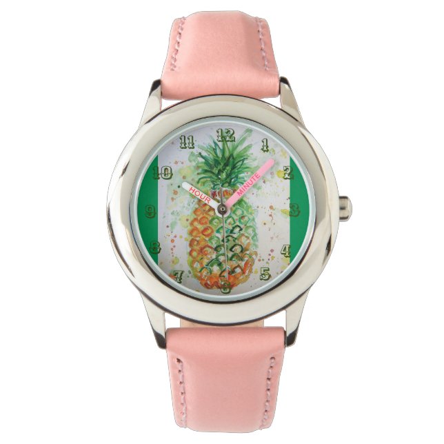 Montre Aquarelle de Fruit Tropical d'ananas Vert (devant)
