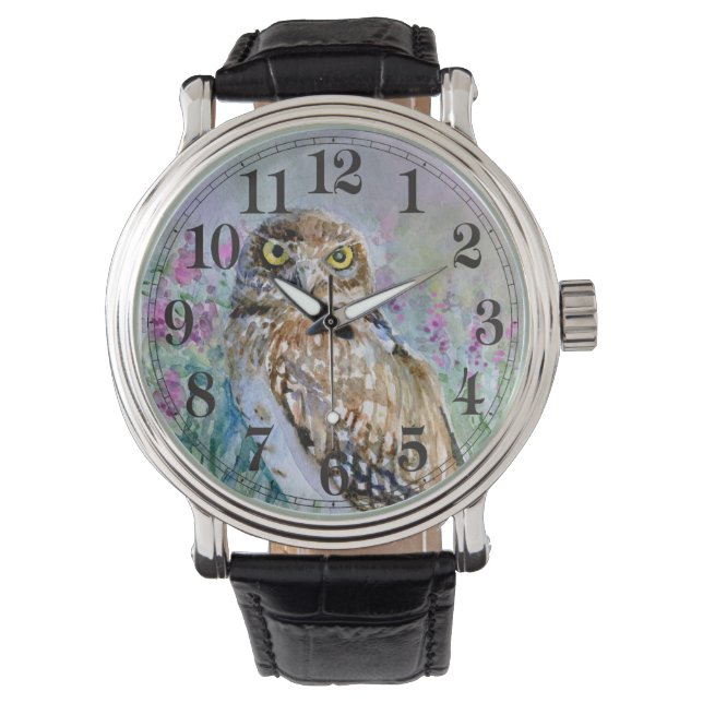 Montre Aquarelle de la lavande de printemps du hibou (devant)