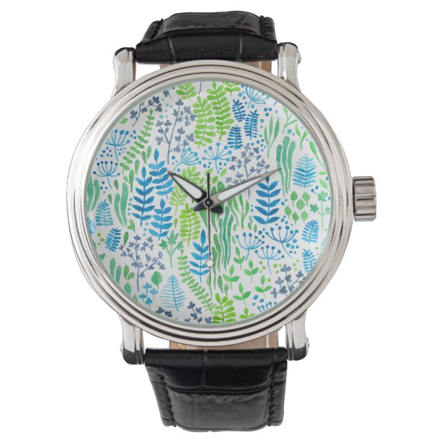 Montre Aquarelle fleurie doodles blanc (devant)