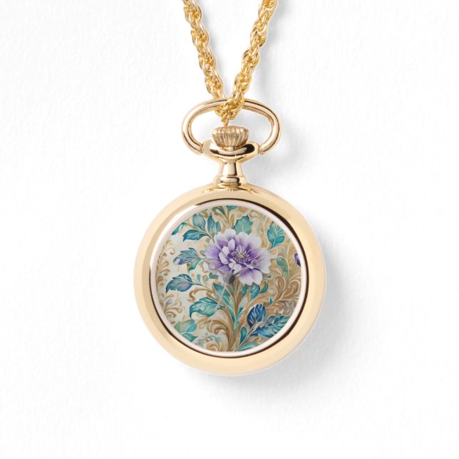 Montre Aquarelle fleurie Rose violette (Recto)