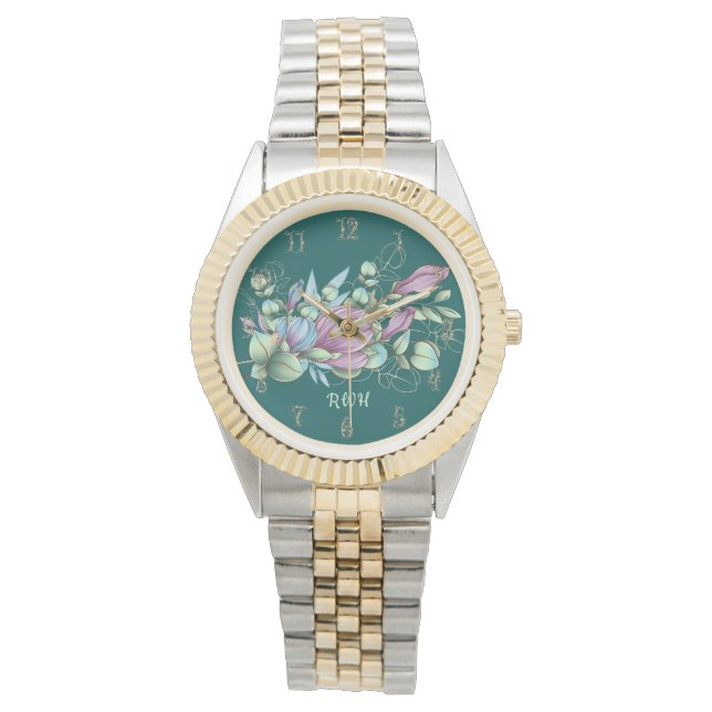 Montre Aquarelle Floral Monogramme Monographie (devant)
