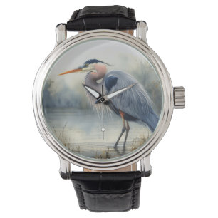 Montre Aquarelle Great Blue Heron Water Bird Faune