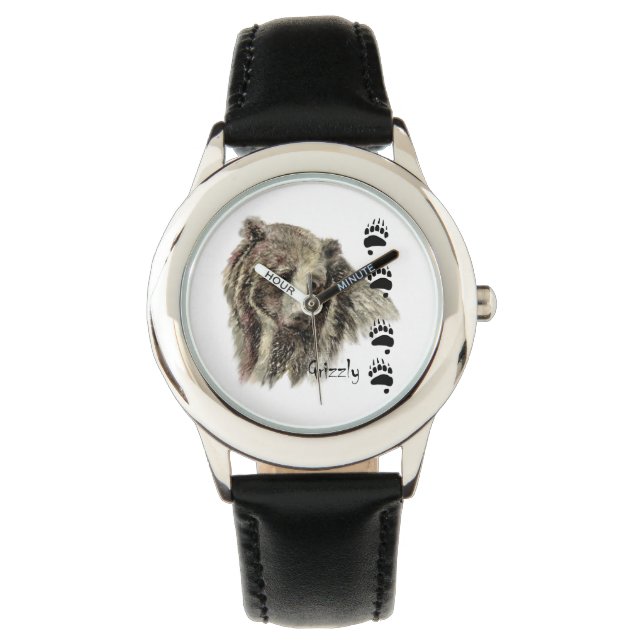 Montre Aquarelle Grizzli Ours Faune Nature Art (devant)