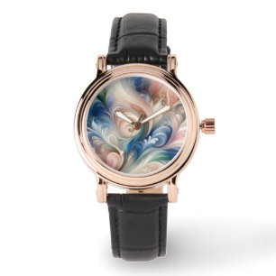 Montre Aquarelle Imaginaire Floral Pastel Bleu & Crème