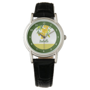 Montre Aquarelle Jaune Lys Floral avec chiffres