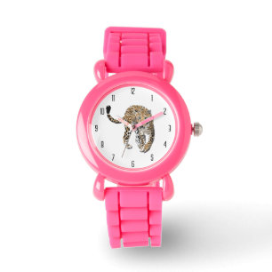 Montre aquarelle léopard jungle chat peint vert animal