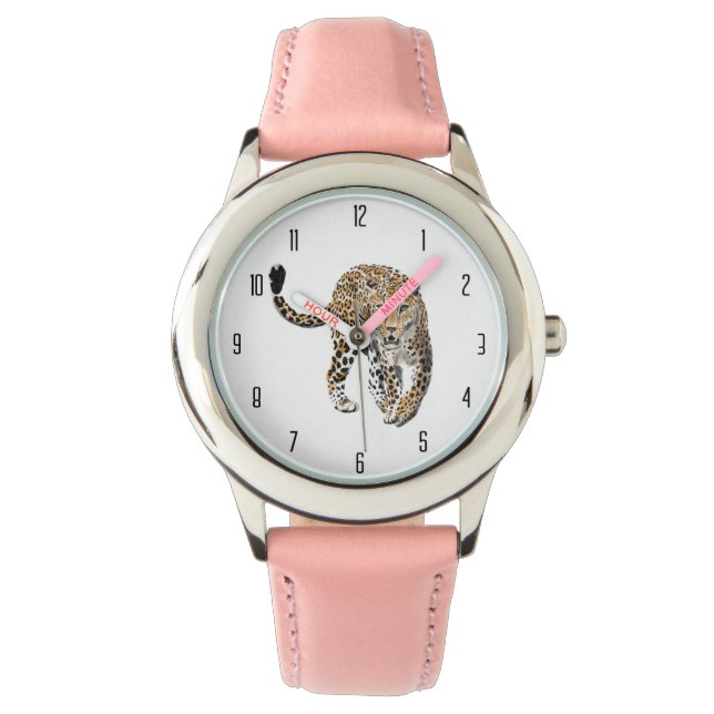 Montre aquarelle léopard jungle chat peint vert animal (devant)
