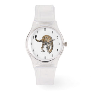 Montre aquarelle léopard jungle chat peint vert animal