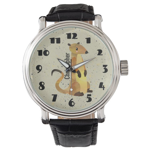 Montre Aquarelle Meerkat sur un Arrière - plan beige (devant)