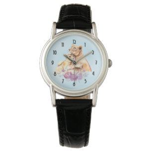 Montre Aquarelle mignonne Mère Lion & Cub