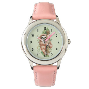 Montre Aquarelle mignonne Sloth & Feuilles tropicaux