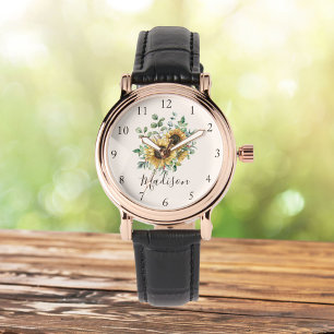 Montre Aquarelle monogramme Vintage Tournesol rustique