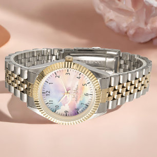 Montre Aquarelle Nuages Noir Or Monogramme Nom Script